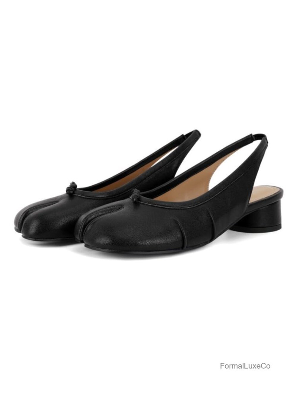 Split Toe Slingback Low Block Heel Pumps